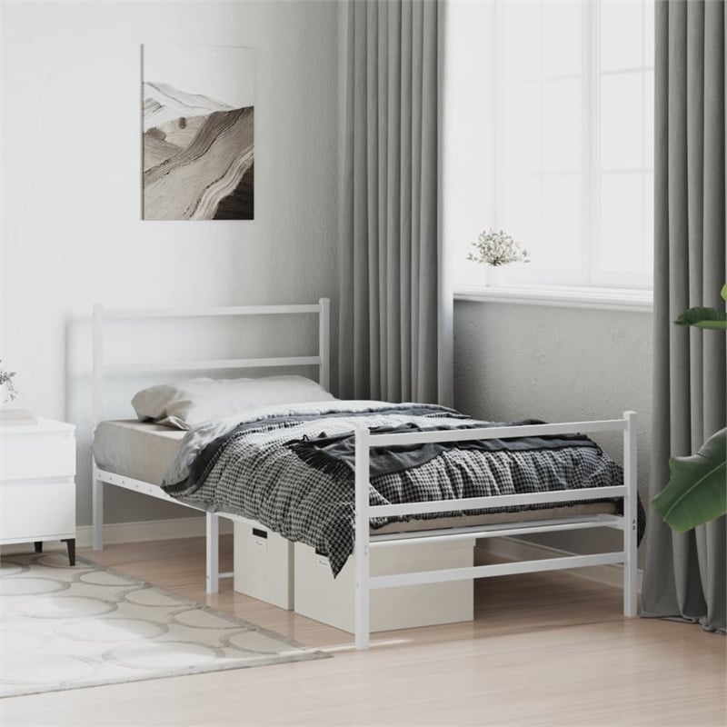 vidaXL Rectangular Modern Steel Twin Bed Frame Bed Frame in White