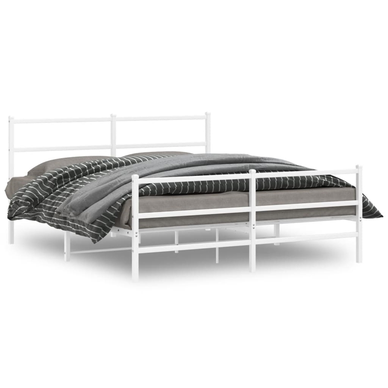 vidaXL Powder-Coated Steel King Size Bed Frame in White