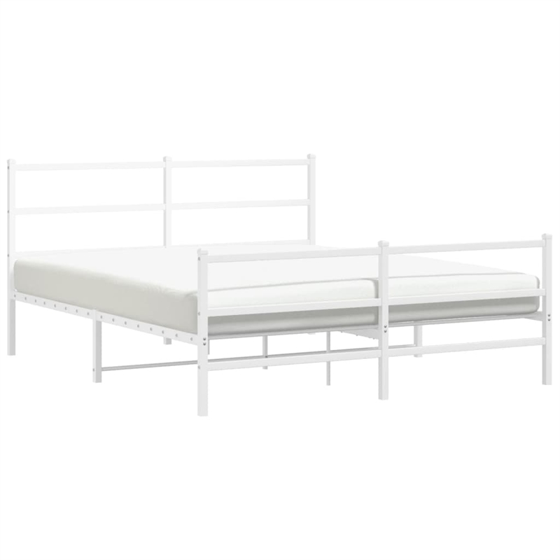 vidaXL Powder-Coated Steel King Size Bed Frame in White