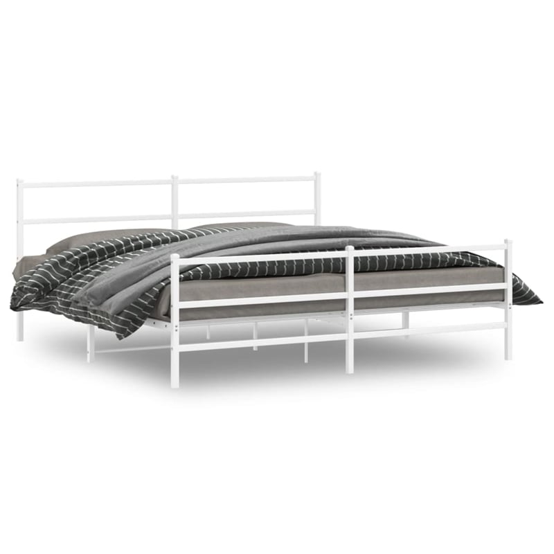 vidaXL Rectangular Powder-Coated Steel Full Bed Frame in White