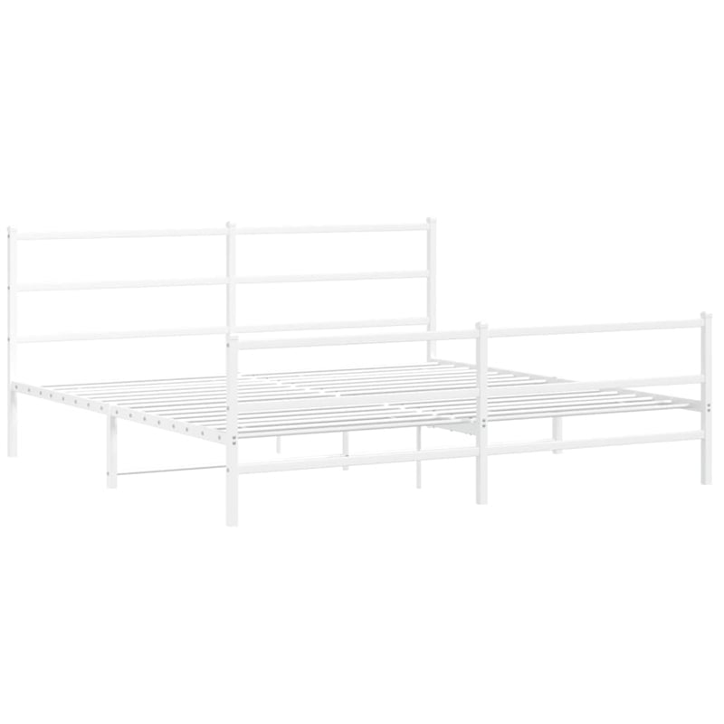 vidaXL Rectangular Powder-Coated Steel Full Bed Frame in White