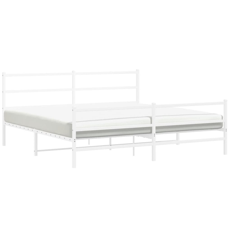 vidaXL Rectangular Powder-Coated Steel Full Bed Frame in White