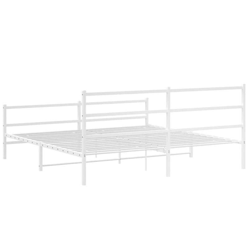 vidaXL Rectangular Powder-Coated Steel Full Bed Frame in White