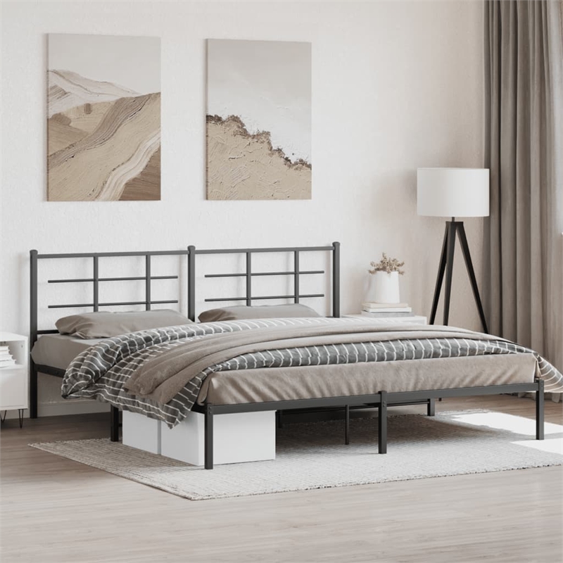 vidaXL Powder-Coated Steel King/Double Bed Frame in Black