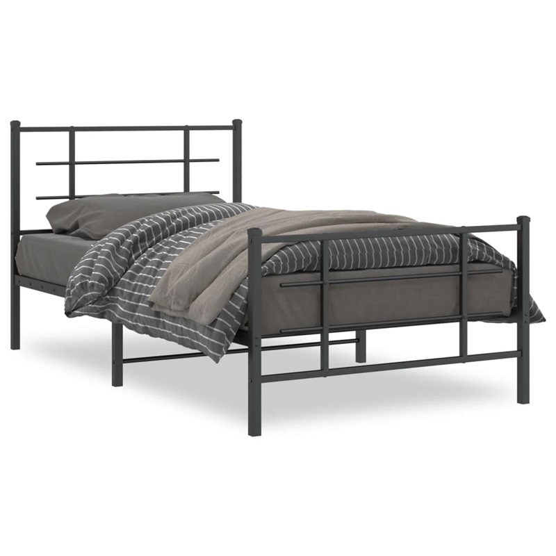 vidaXL Powder-Coated Steel Twin Bed Frame in Black