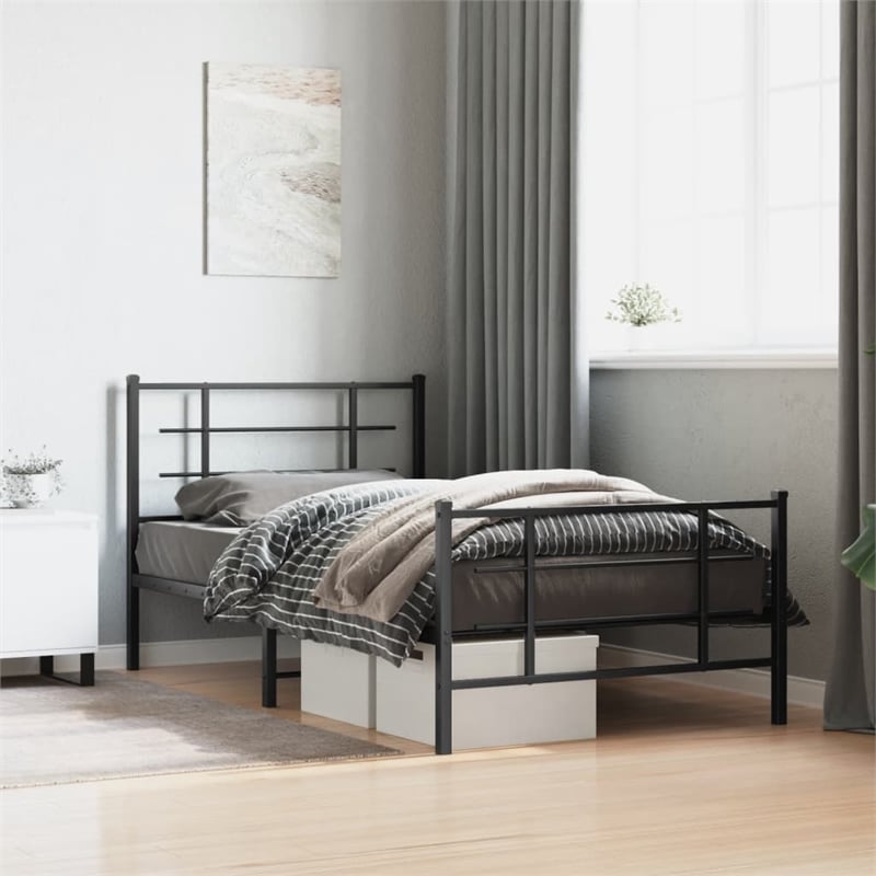 vidaXL Powder-Coated Steel Twin Bed Frame in Black