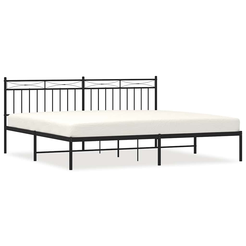 vidaXL Powder-Coated Steel Queen Bed Frame in Black