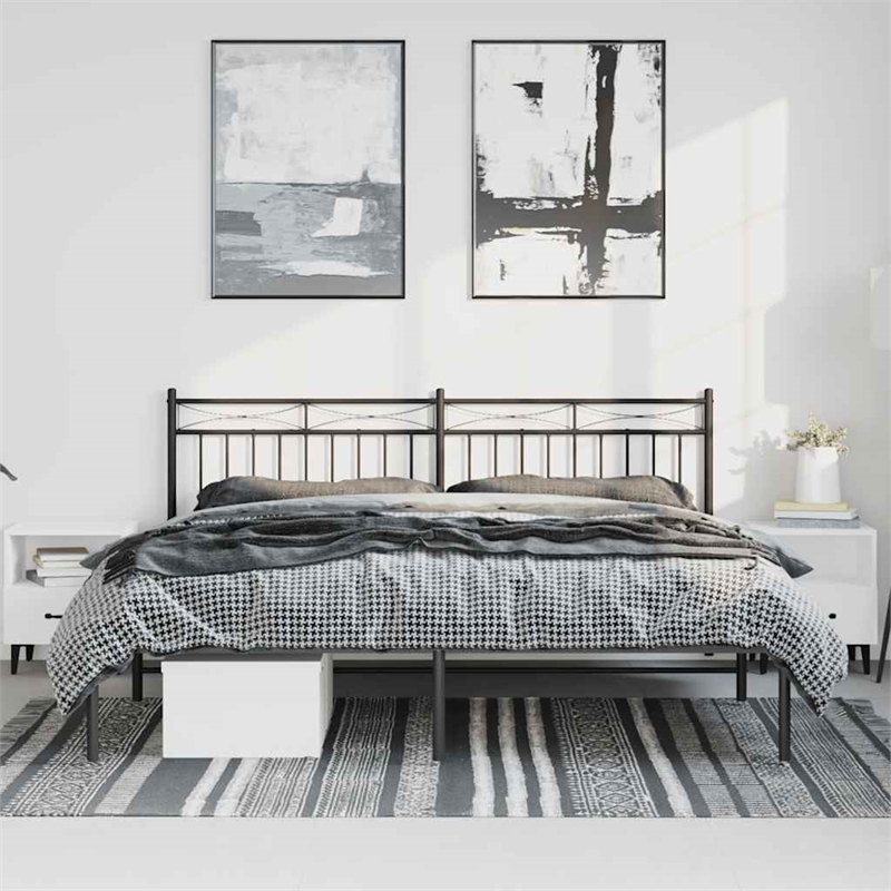 vidaXL Powder-Coated Steel Queen Bed Frame in Black