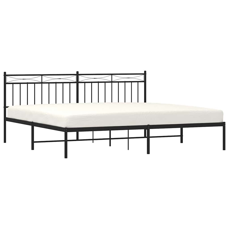 vidaXL Powder-Coated Steel Queen Bed Frame in Black