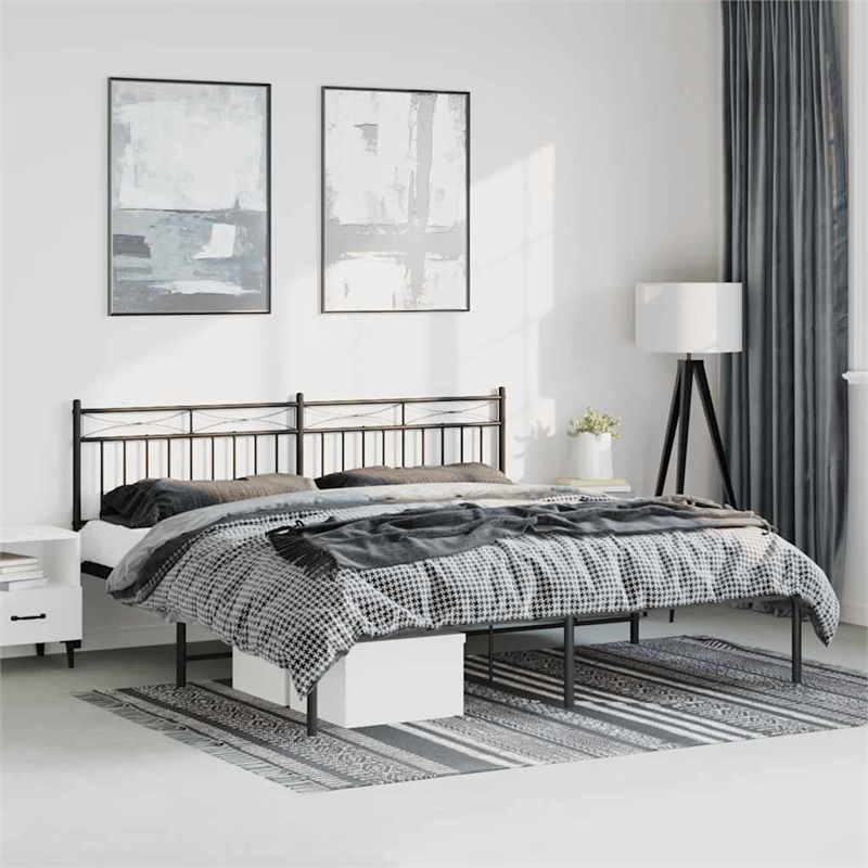 vidaXL Powder-Coated Steel Queen Bed Frame in Black