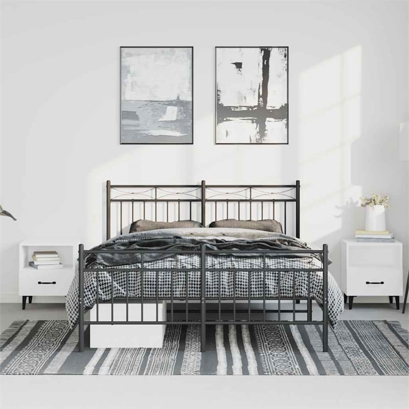 vidaXL Powder-Coated Steel Queen/Double Bed Frame in Black