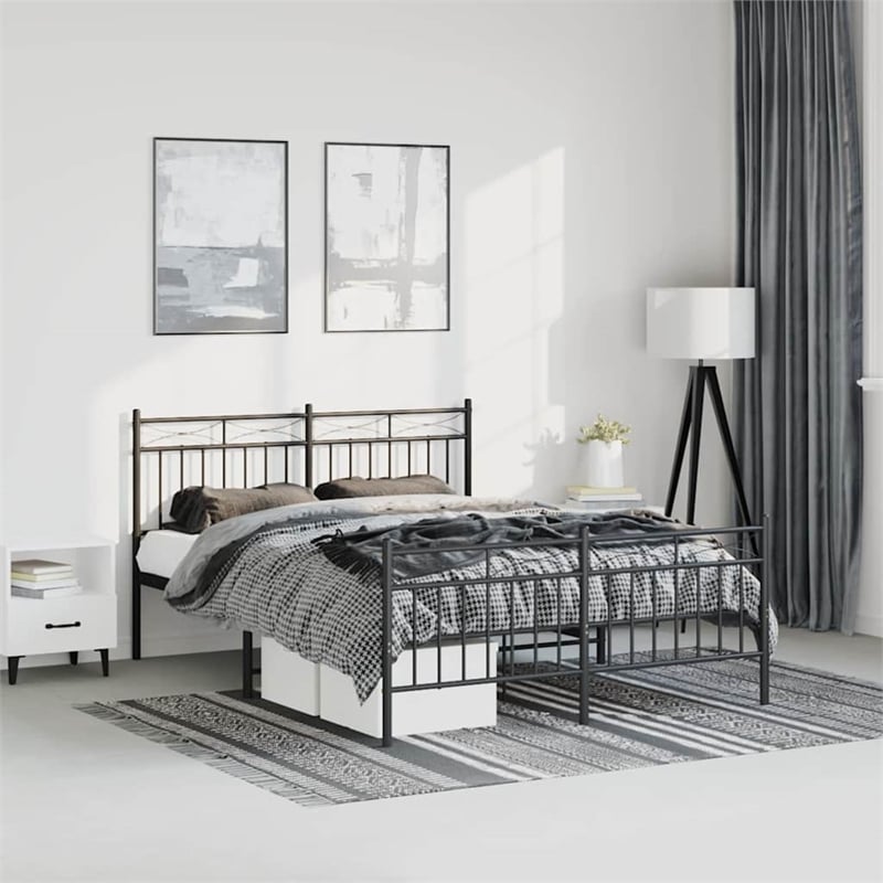 vidaXL Powder-Coated Steel Queen/Double Bed Frame in Black