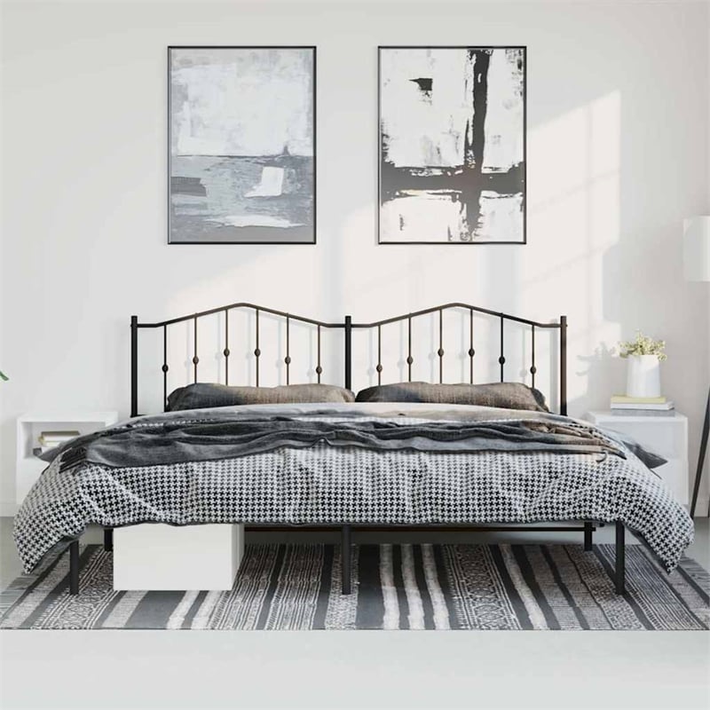 vidaXL Rectangular Traditional Steel Full Bed Frame in Black