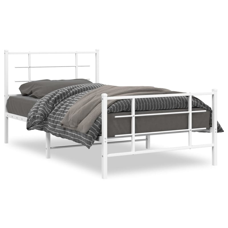 vidaXL Powder-Coated Steel Single Bed Bed Frame in White