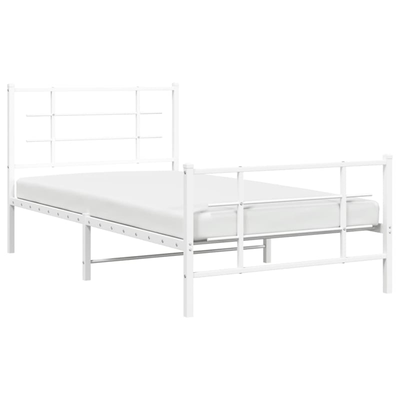 vidaXL Powder-Coated Steel Single Bed Bed Frame in White