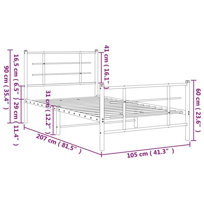 vidaXL Powder-Coated Steel Single Bed Bed Frame in White