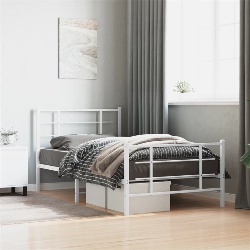 vidaXL Powder-Coated Steel Single Bed Bed Frame in White