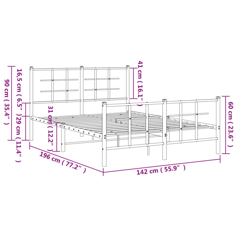 vidaXL Powder-Coated Steel Full/Double Bed Frame in White