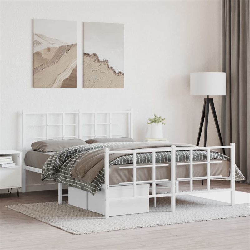 vidaXL Powder-Coated Steel Full/Double Bed Frame in White