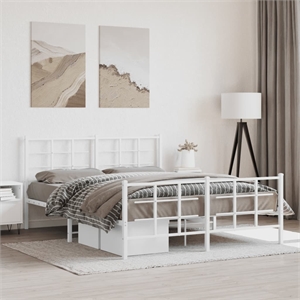 vidaXL Modern Rectangular Steel King Bed Frame in White
