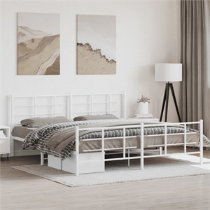 vidaXL Rectangular Powder-Coated Steel Full Bed Frame in White