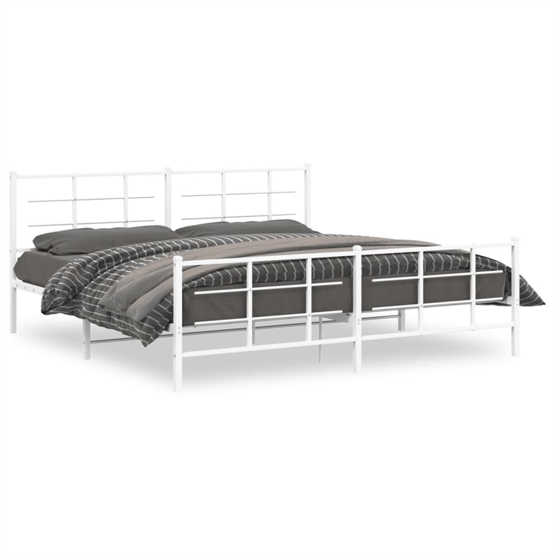 vidaXL Rectangular Powder-Coated Steel Full Bed Frame in White