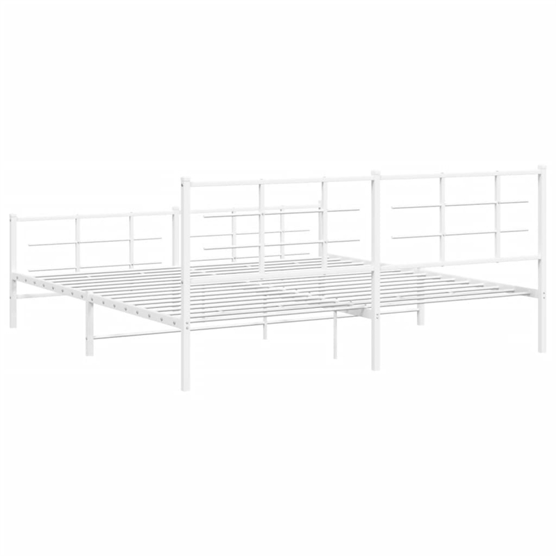 vidaXL Rectangular Powder-Coated Steel Full Bed Frame in White