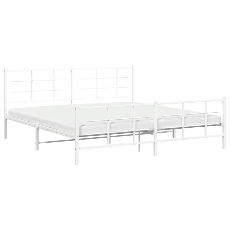 vidaXL Rectangular Powder-Coated Steel Full Bed Frame in White