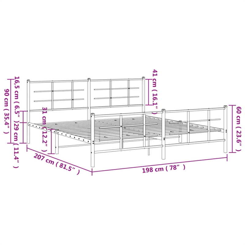 vidaXL Rectangular Powder-Coated Steel Full Bed Frame in White