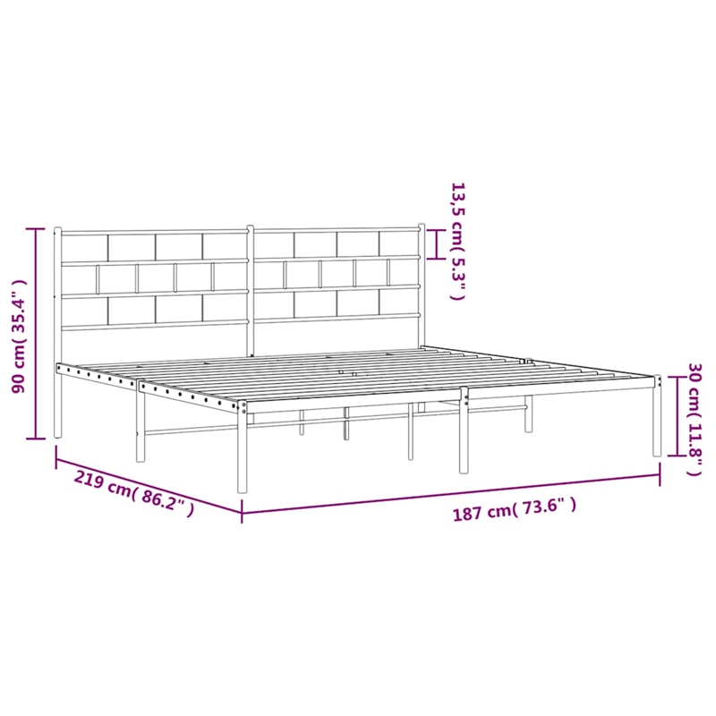 vidaXL 72 x 84 Powder-Coated Metal Bed Frame in Black