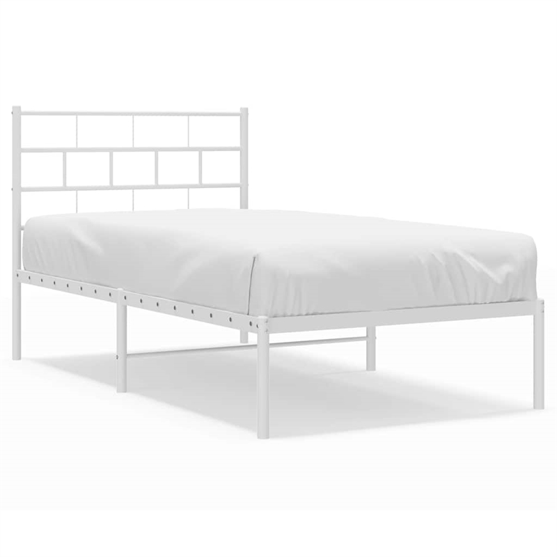 vidaXL Rectangular Powder-Coated Steel Twin Bed Frame in White