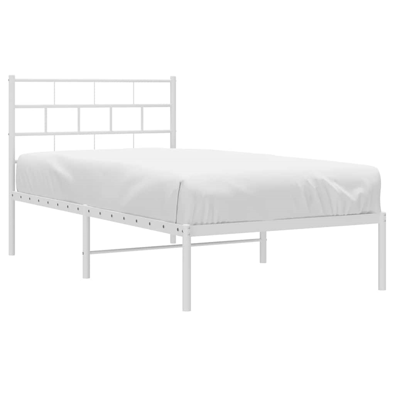 vidaXL Rectangular Powder-Coated Steel Twin Bed Frame in White