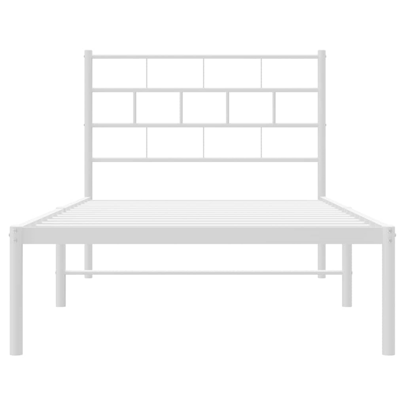vidaXL Rectangular Powder-Coated Steel Twin Bed Frame in White