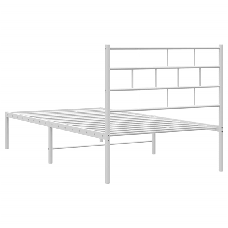vidaXL Rectangular Powder-Coated Steel Twin Bed Frame in White