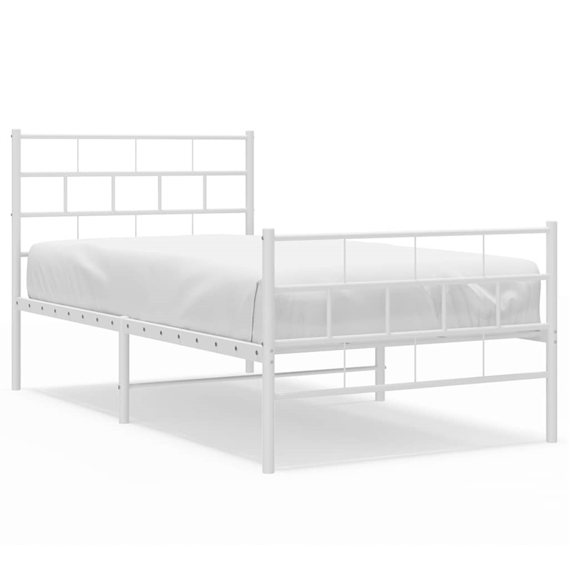 vidaXL Rectangular Powder-Coated Steel Twin Bed Frame in White