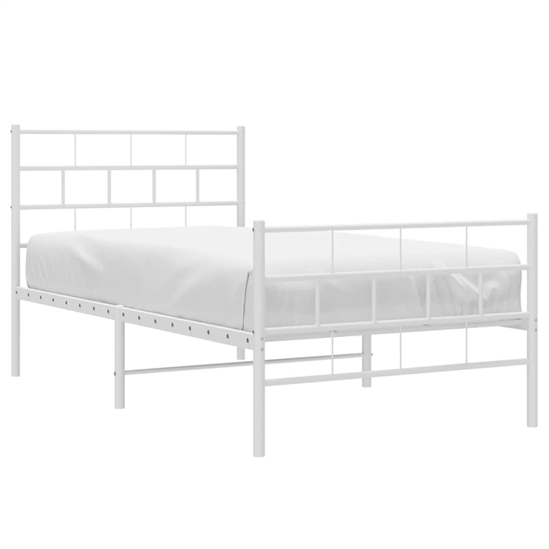 vidaXL Rectangular Powder-Coated Steel Twin Bed Frame in White
