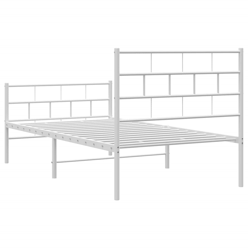 vidaXL Rectangular Powder-Coated Steel Twin Bed Frame in White