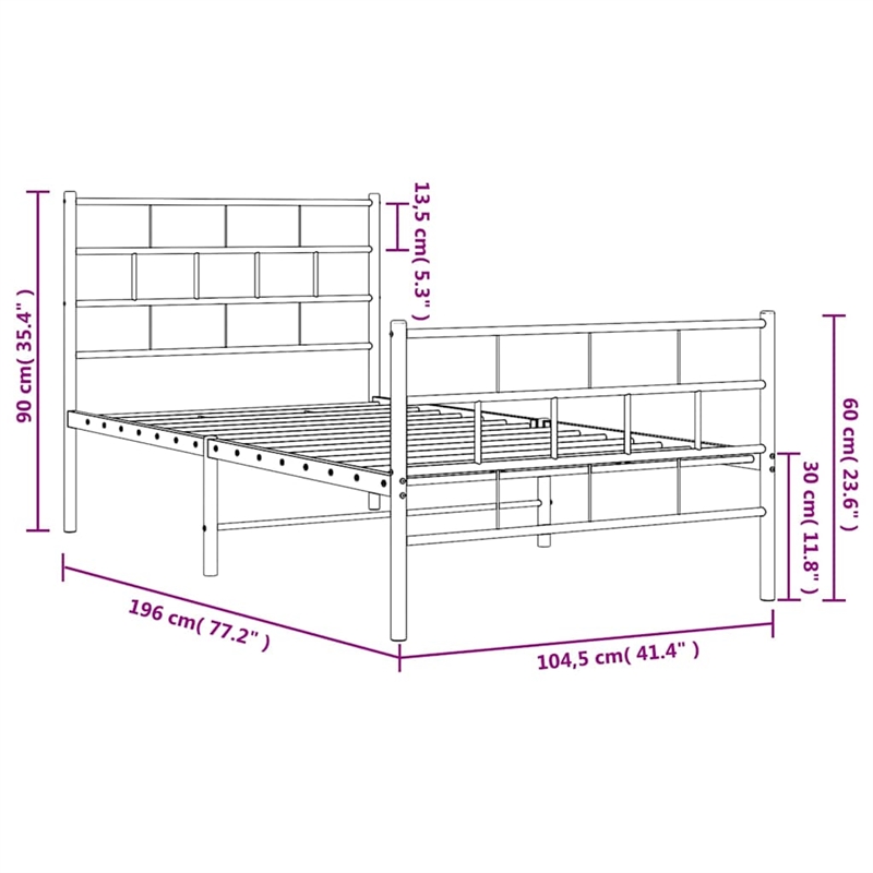 vidaXL Rectangular Powder-Coated Steel Twin Bed Frame in White
