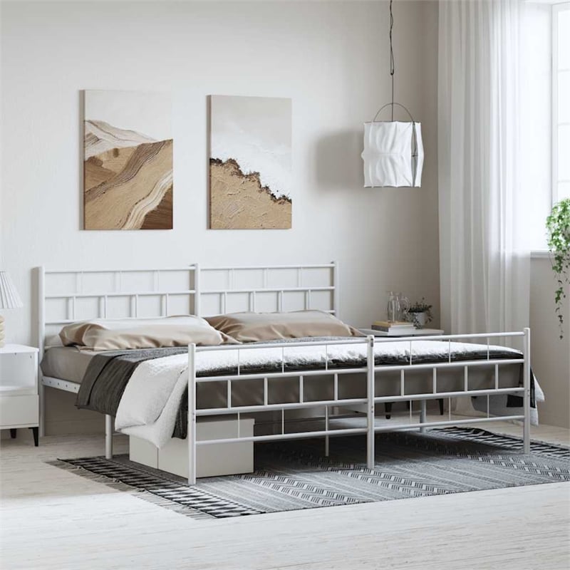 vidaXL 72 x 84 Steel Bed Frame in White