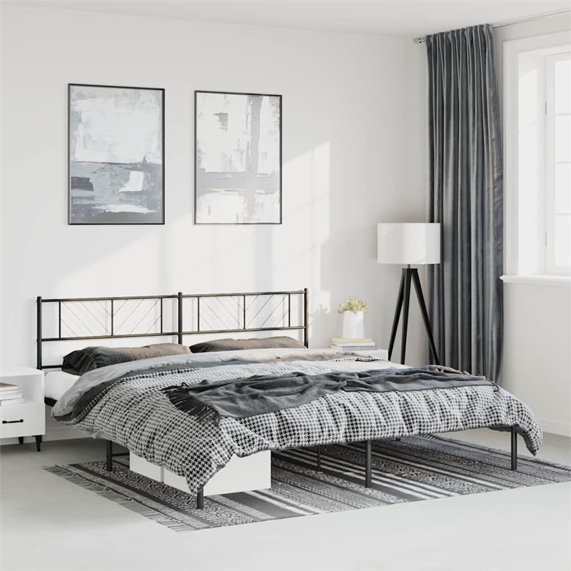 vidaXL Powder-Coated Steel Cal King/Double Bed Frame in Black