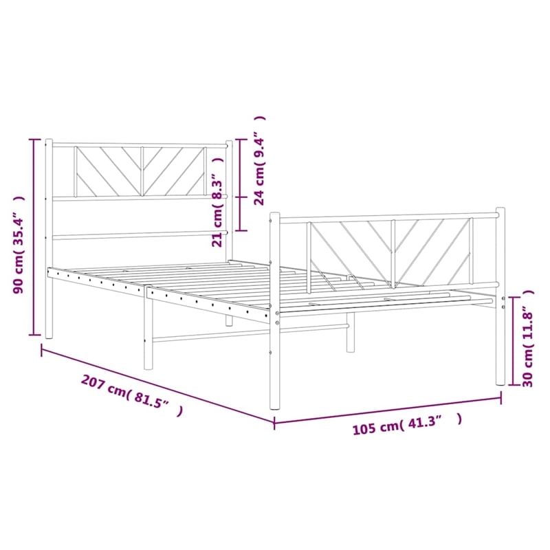 vidaXL Powder-Coated Steel Single Metal Bed Frame in White