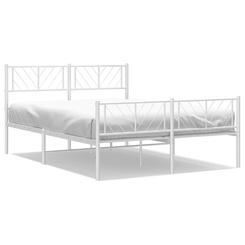 vidaXL Metal 53.1 x 74.8 Powder-Coated Steel Bed Frame in White