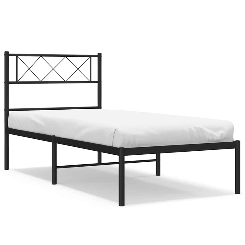 vidaXL Powder-Coated Steel Single Metal Bed Frame in Black