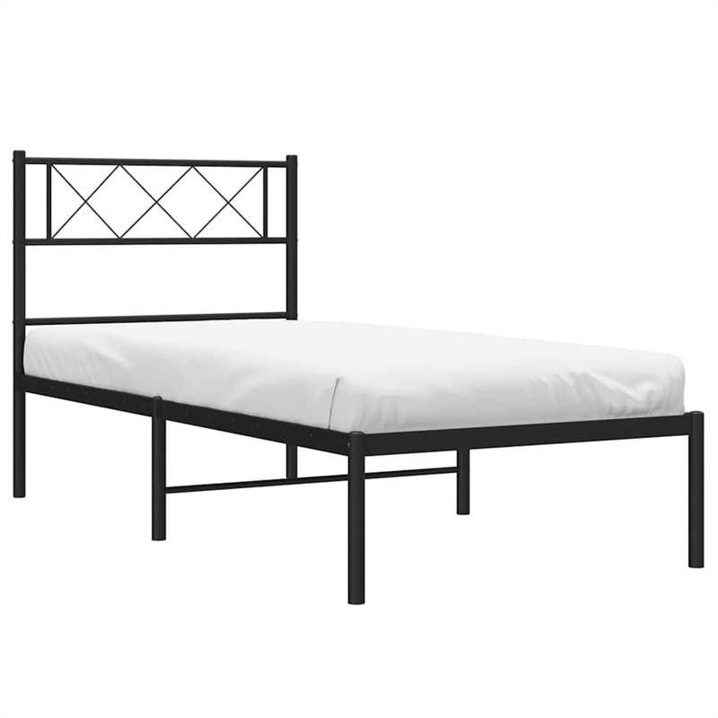 vidaXL Powder-Coated Steel Single Metal Bed Frame in Black