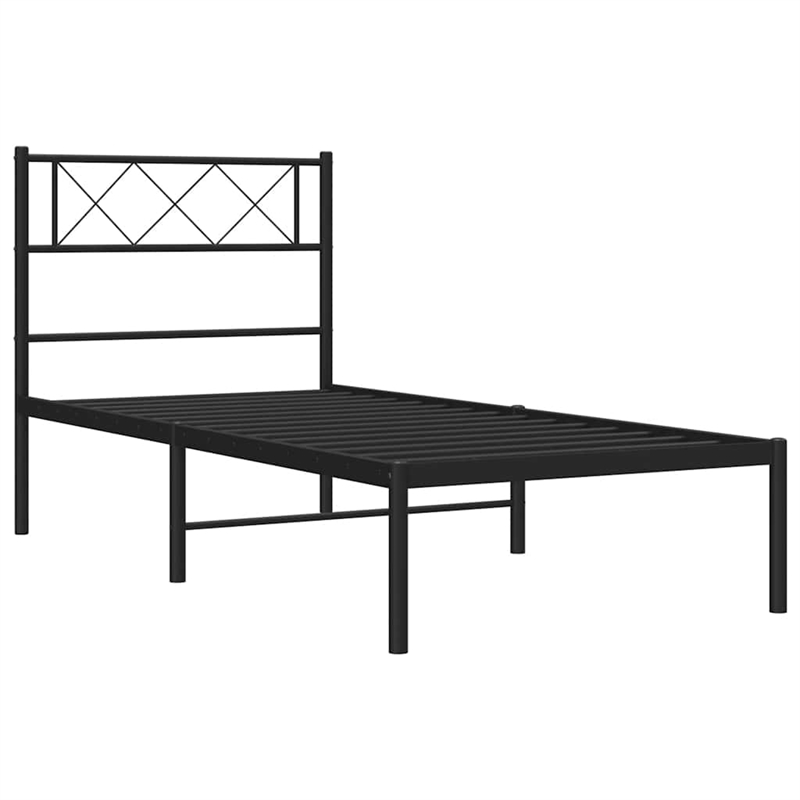 vidaXL Powder-Coated Steel Single Metal Bed Frame in Black