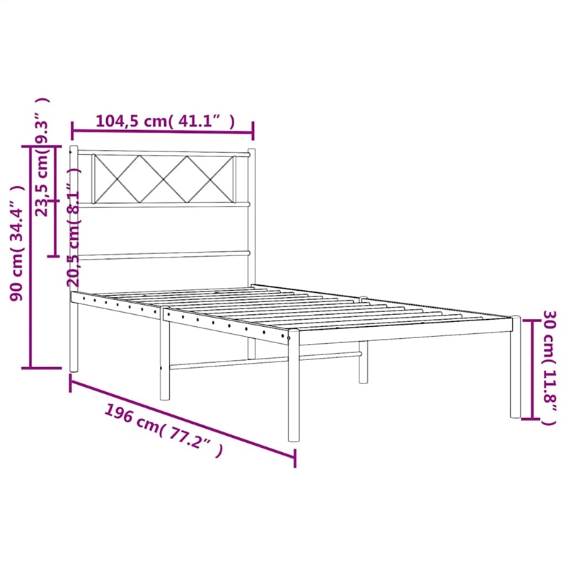 vidaXL Powder-Coated Steel Single Metal Bed Frame in Black