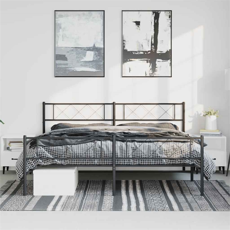 vidaXL 72 x 84 Black Powder-Coated Stee Bed Frame in Black
