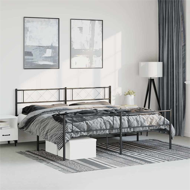 vidaXL 72 x 84 Black Powder-Coated Stee Bed Frame in Black