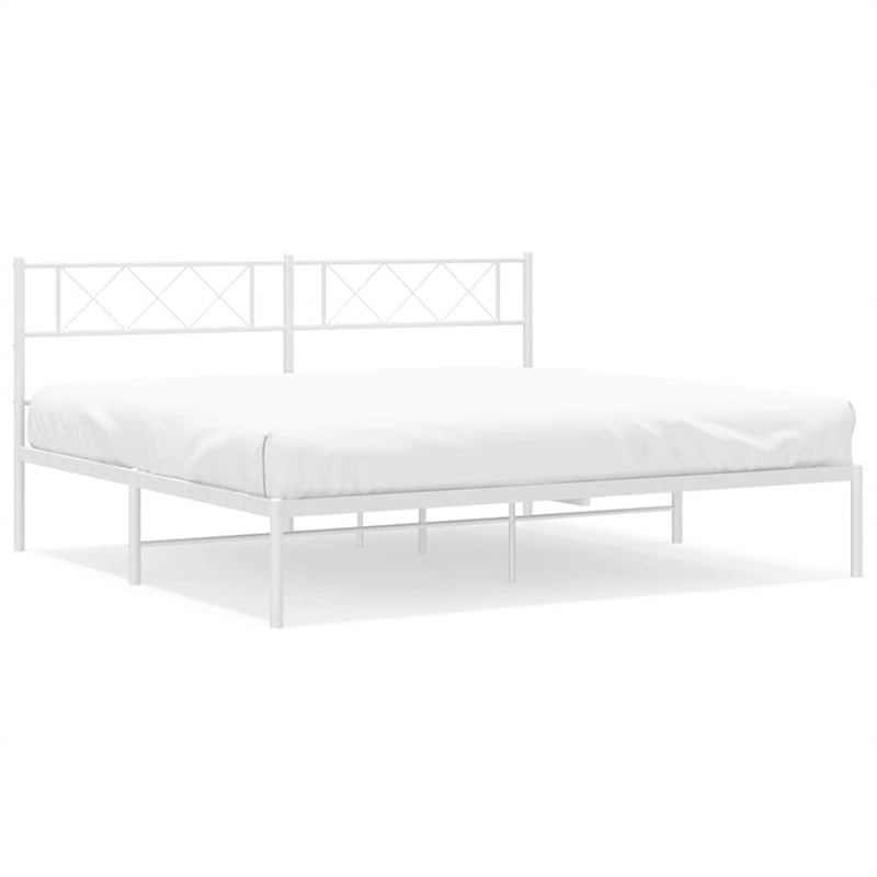 vidaXL 72 x 82.9 Black Powder-Coated Stee Bed Frame in White