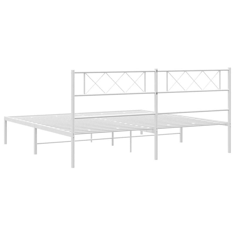 vidaXL 72 x 82.9 Black Powder-Coated Stee Bed Frame in White